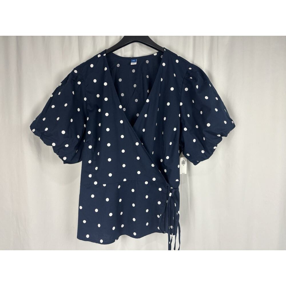 Old Navy Womens Wrap Top Size XXL Polka Dot Puff Sleeves Shirt Career Casual NWT